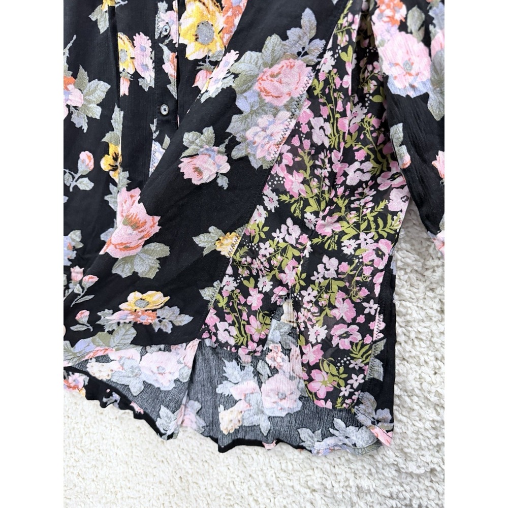 Free People Hold On To Me Black Floral Print Blouse Medium Oversized Top - Picture 6 of 16